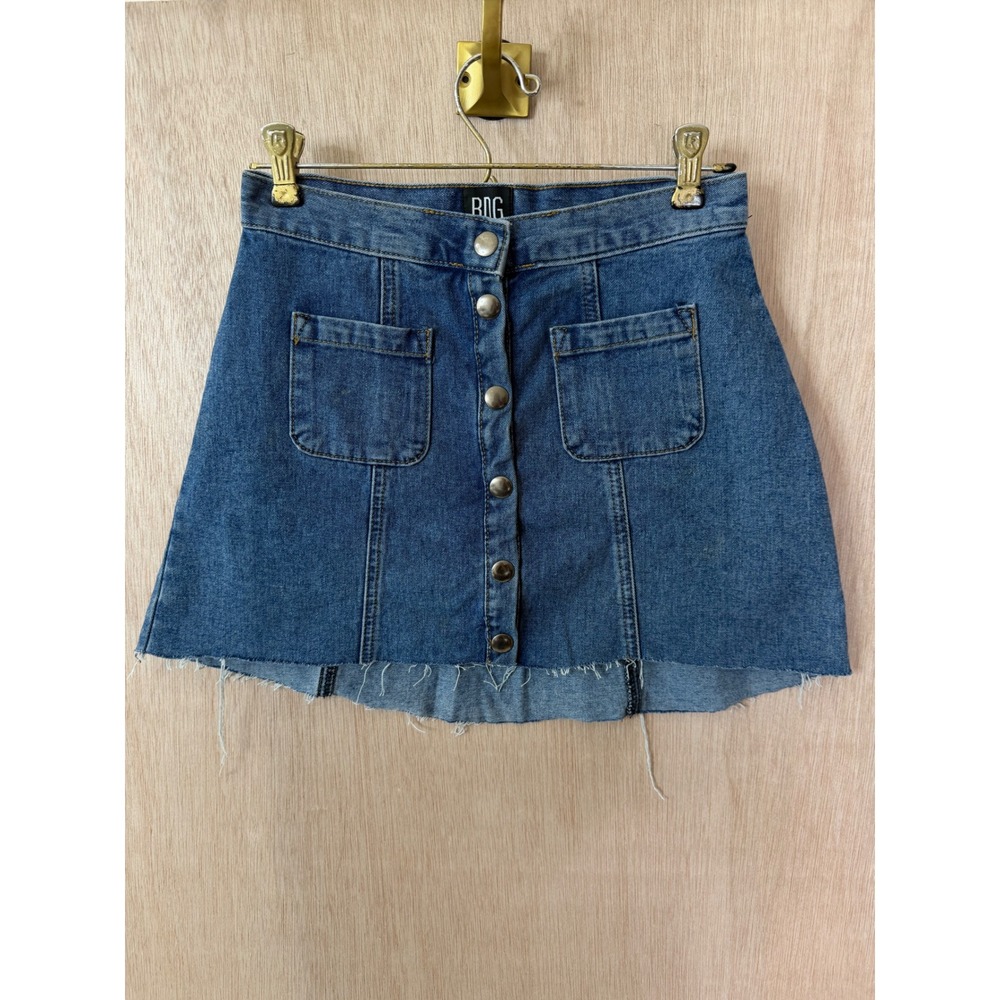 BDG Urban Outfitters Denim Mini Skirt Blue Button Front Raw Hem Small